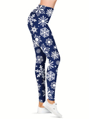 Christmas Snowflake Print Yoga Workout Pants High Stretch Leggings