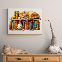 Enchanted Tabby Cat Wooden Puzzle with Cozy Book & Globe