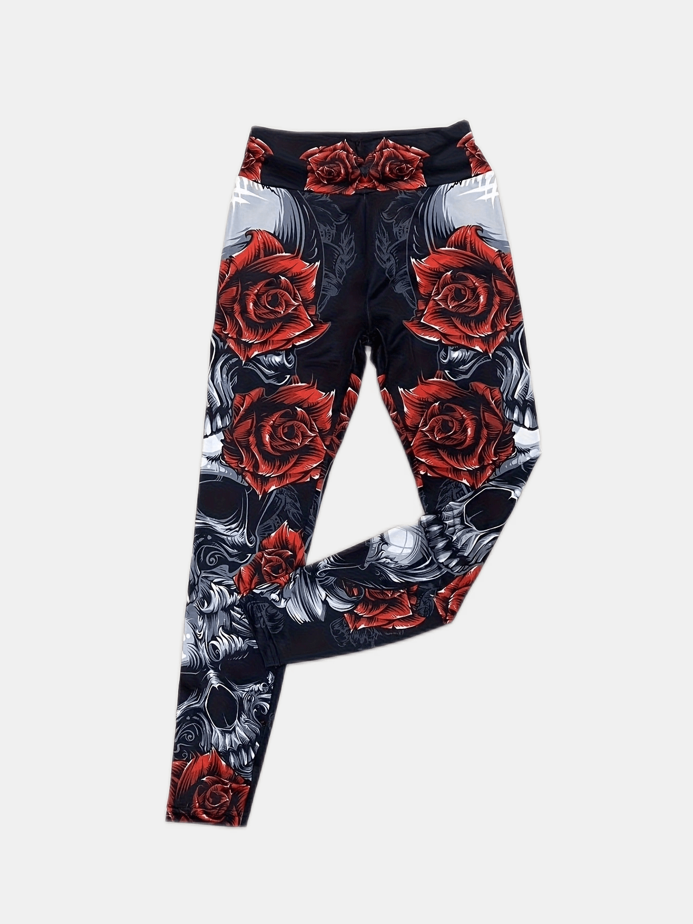 Skull & Flower Print High Waist Yoga Pants for Women