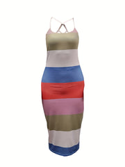 Floral Print Bodycon Criss Cross Dress Backless Spaghetti Dress