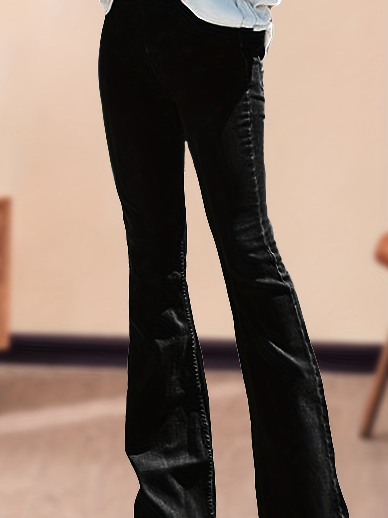 Wide Legs Flare Jeans Bell Bottom Mid Stretch Washed Casual Denim Pants