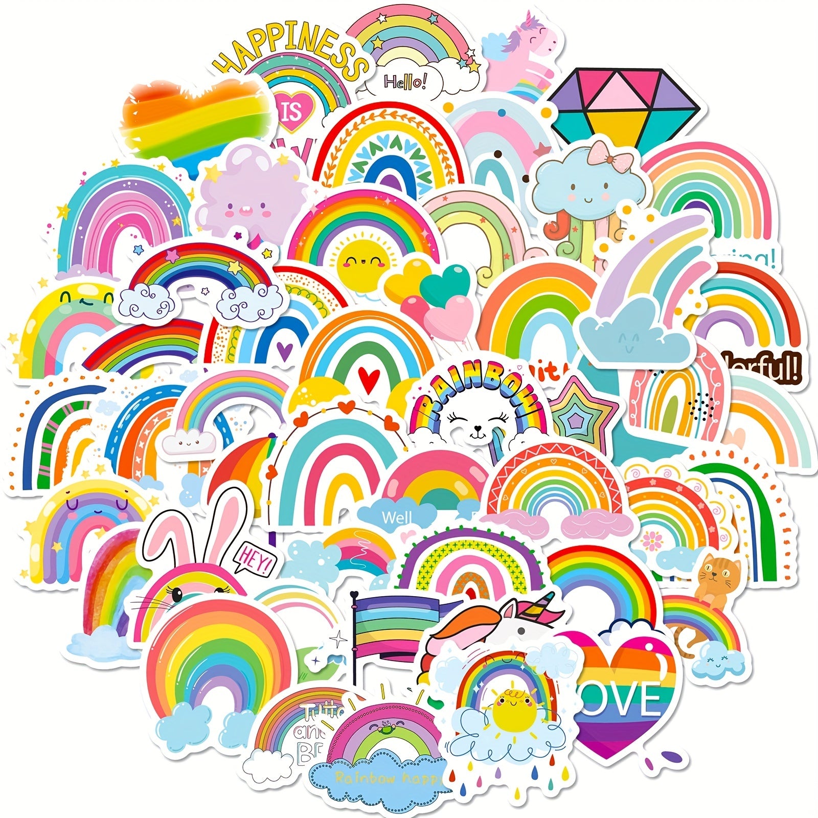 50pcs Rainbow Waterproof DIY Stickers for Water Bottle Laptop Phone Skateboard