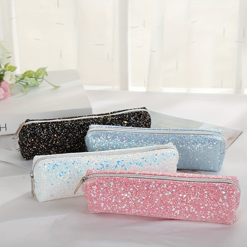 Sparkling Pencil Case Storage Bag Minimalist Cylinder Design