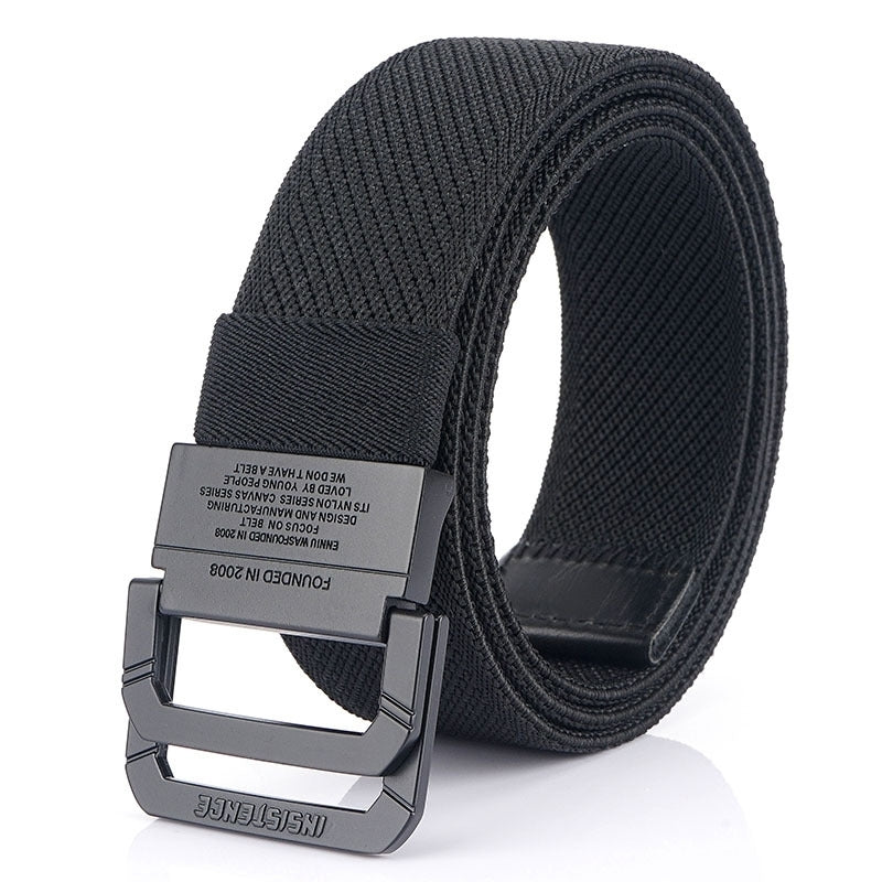 Men's Double Ring Buckle Nylon Elastic Belt Outdoor Casual Tactical Durable Belt