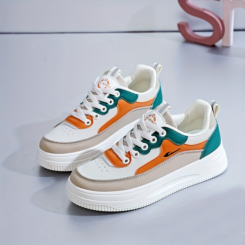 Women's Colorblock Platform Skate Shoes Round Toe Height Increasing