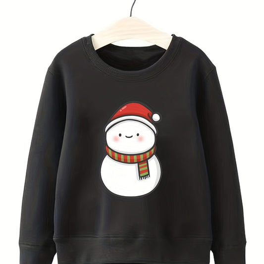 Snowman Pattern Smart Sweatshirt For Girls Party Casual Round Neck Top