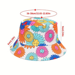Unisex Floral Print Sunshade Bucket Hat Double Sided Sun Hat