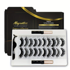 Magnetic Eyelash Set & Eyeliner Kit, Natural Fluffy Curly 5 Magnetic 10 Pairs