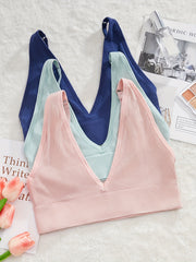3pcs Ribbed Wireless Bra Soft Intimates Women's Lingerie