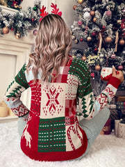 Christmas Pattern Knit Sweater Casual Crew Neck Long Sleeve Sweater
