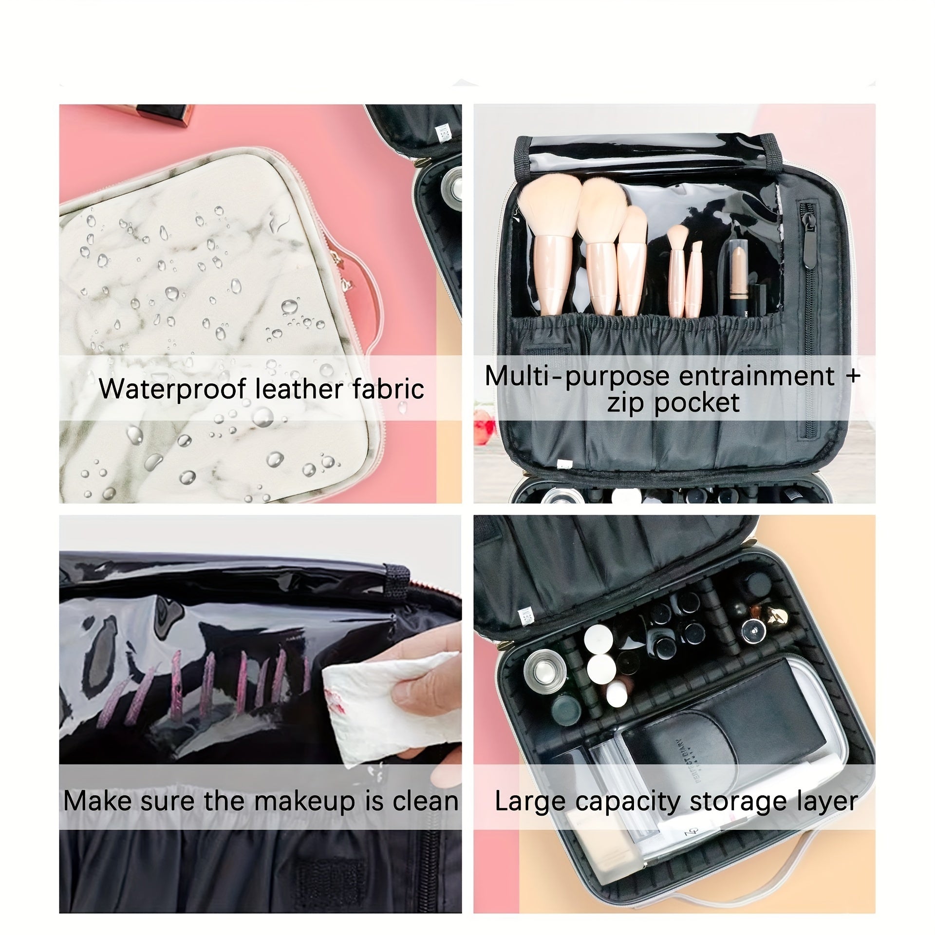 Travel Makeup Train Case Organizer Portable Storage Bag With Adjustable Dividers