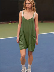 Women's Plus Casual Overalls V Neck Romper With Pockets