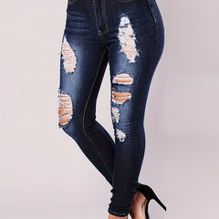 Ripped Washed Button Fly Skinny Jeans