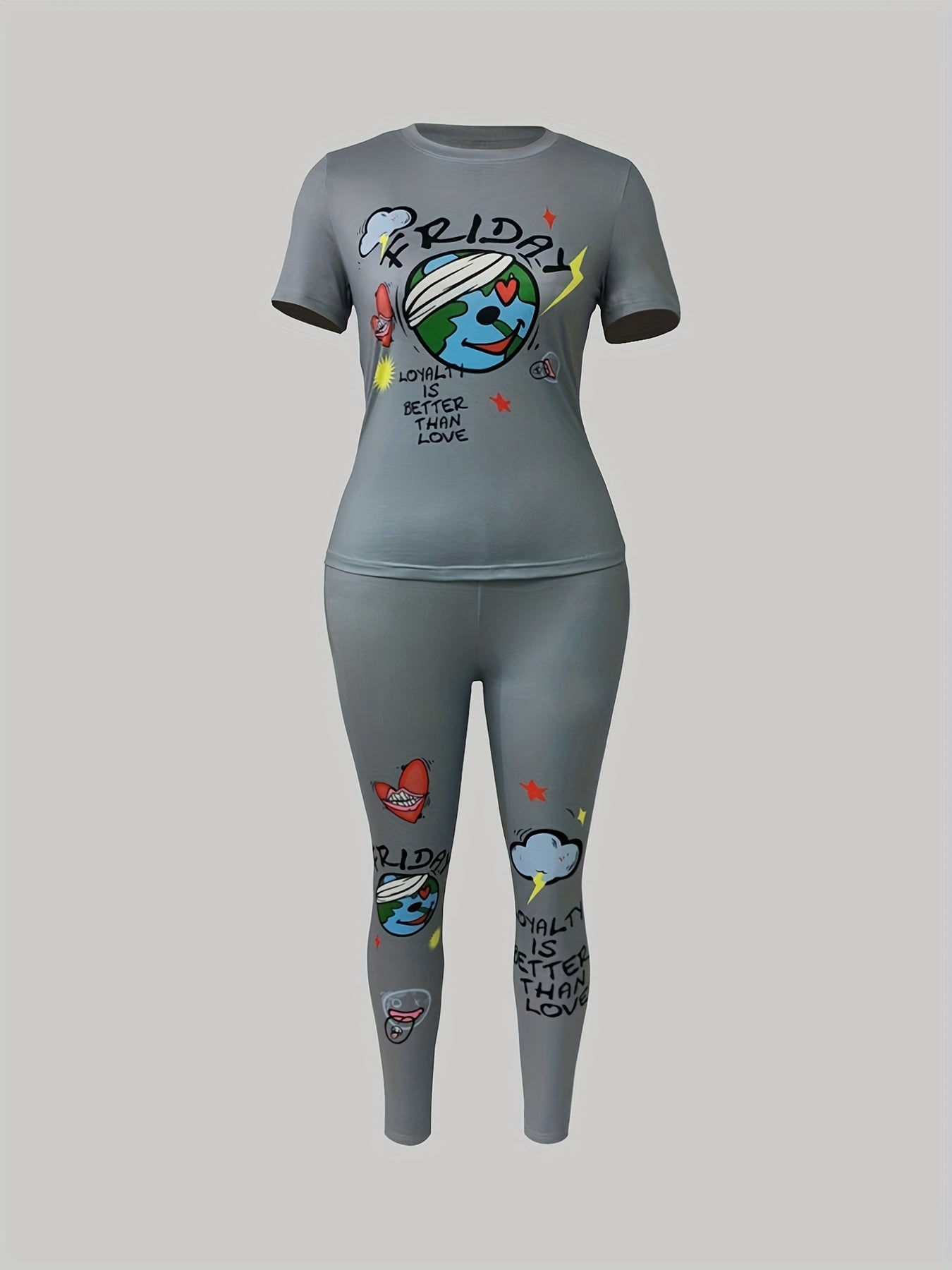 2 Piece Set Women's Graphic Print Crop Top & Leggings Outfits