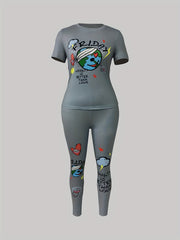 2 Piece Set Women's Graphic Print Crop Top & Leggings Outfits