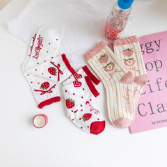 3 Pairs Women's Strawberry Mid Socks Set