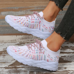Women's Knit Lace Up Sneakers Breathable Sports Shoes
