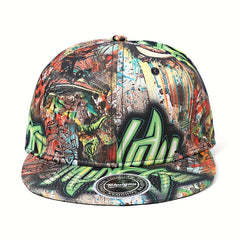 Graffiti Print Baseball Cap Men Women Snapback Hip Hop Flat Visor Hat