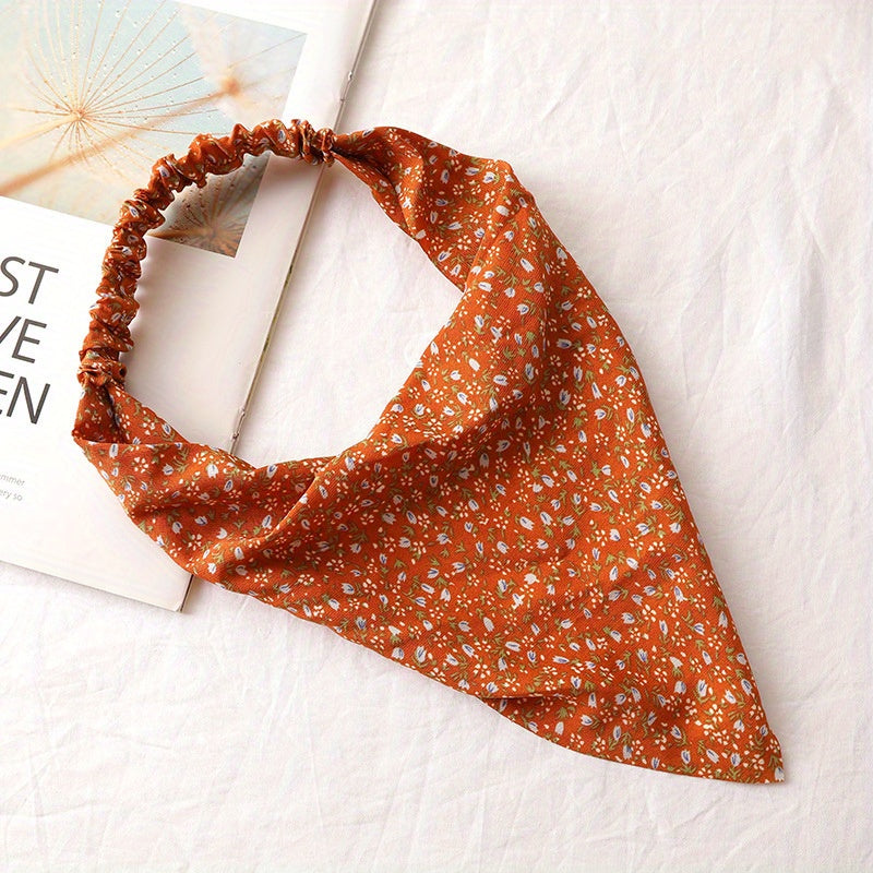 Floral Print Chiffon Triangle Scarf Bandana Boho Head Wrap Hair Accessory