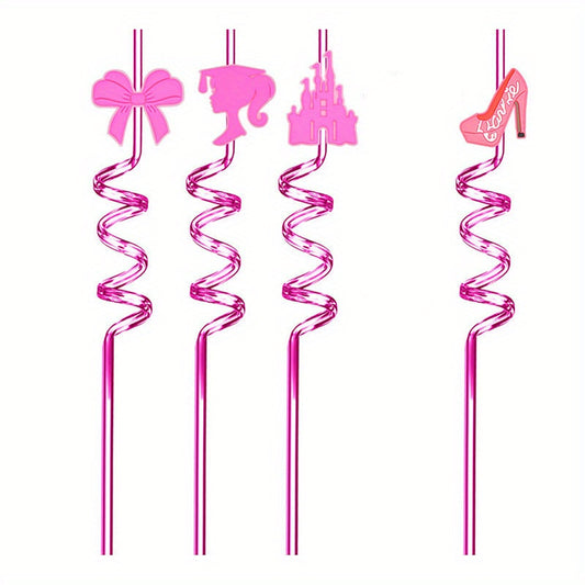 4pcs Pink Crazy Drinking Straws for Princess Party