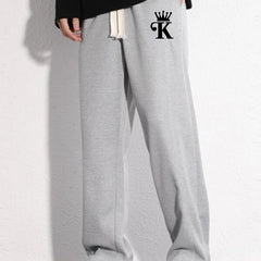 Crown Pattern Letter Print Mopping Trousers Men's Casual Loose Fit