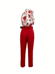 Floral Print Sleeveless Top & Solid Pants Set