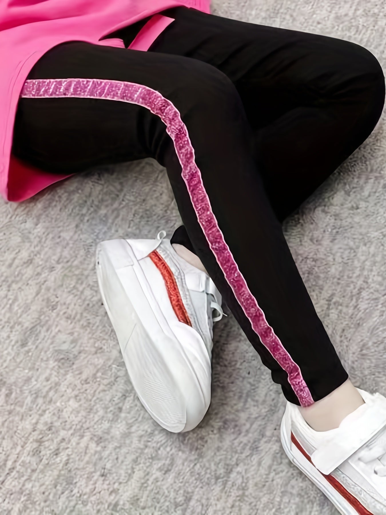 Girls Side Taping Elastic Waist Casual Trousers