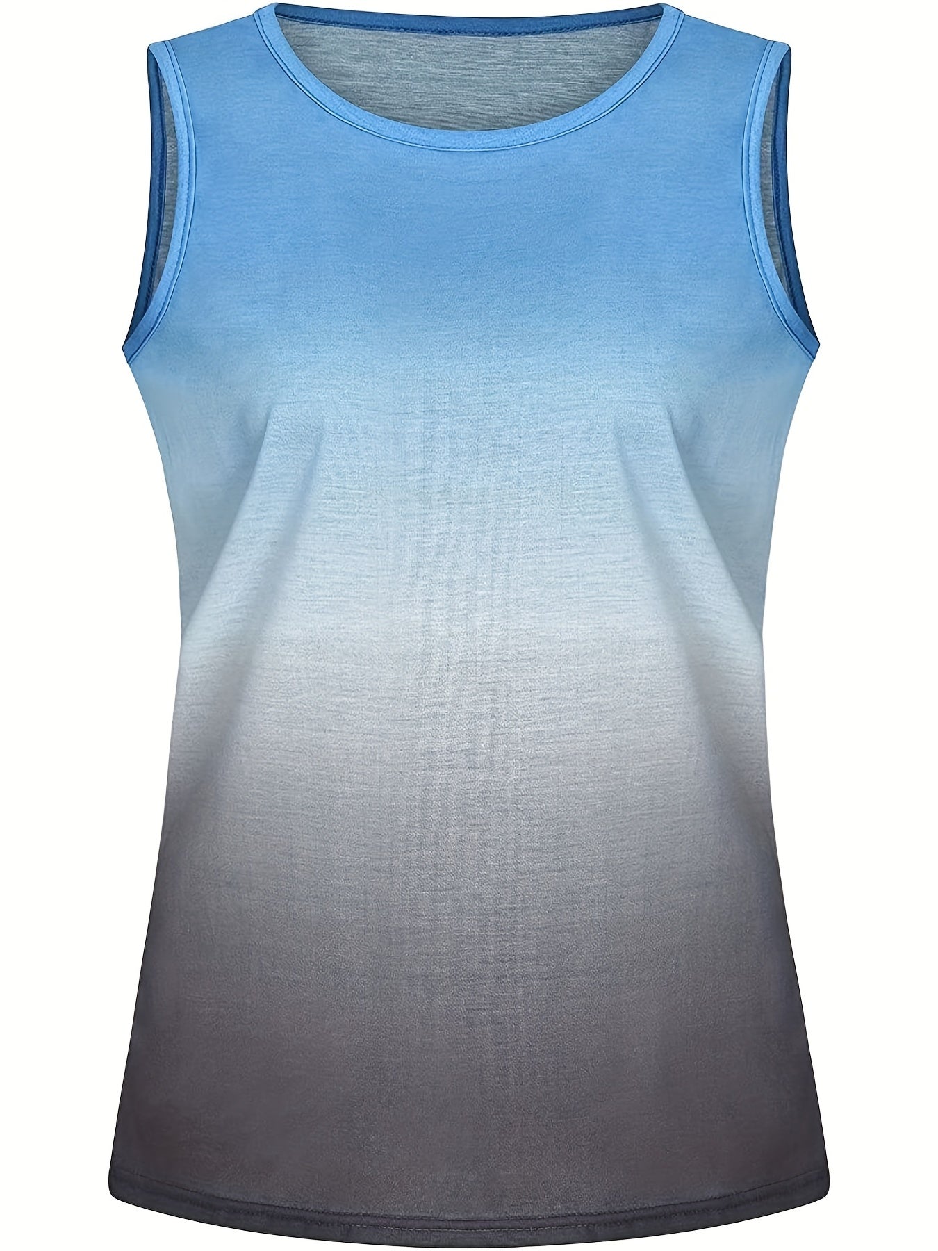 Ombre Print Tank Top Round Neck Stretchy Plus Women's