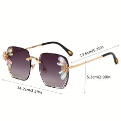 Square Rhinestone Sunglasses Gradient Rimless UV400