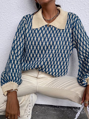 Allover Pattern Flat Collar Pullover Sweater Women's Clothing
