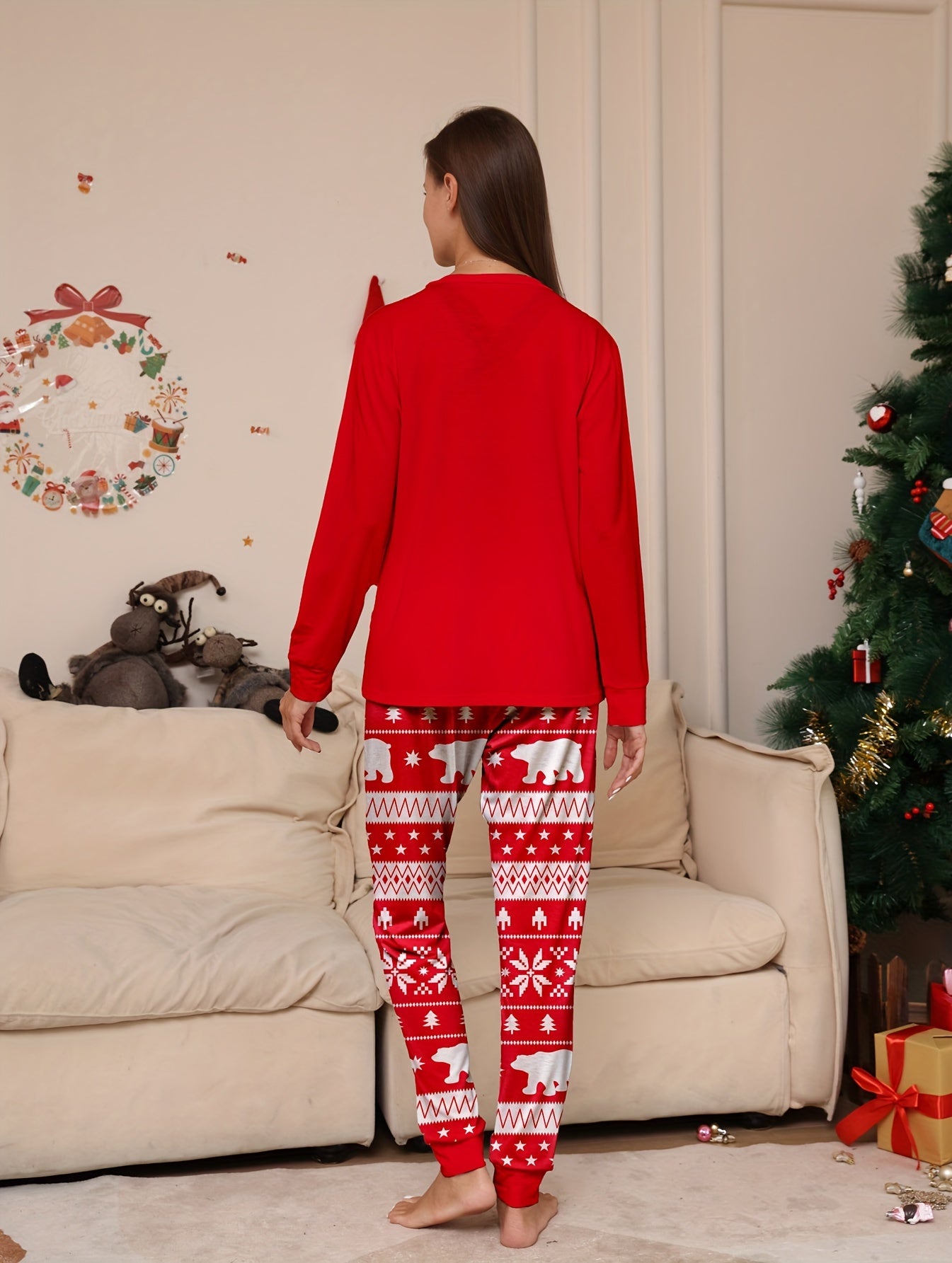 Christmas Tree Pajama Set Long Sleeve Crew Neck Top and Elastic Waistband