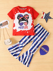 2pcs Toddler Girls Graphic T Shirt & Striped Star Pants Set