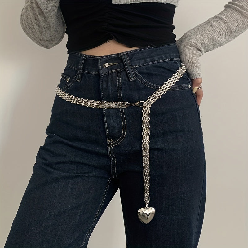 Punk Metal Heart Pendant Belly Chain Hip Hop Decorative Belt Dress Girdle