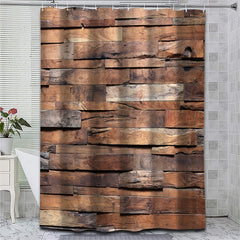 Wooden Pattern Shower Curtain Set Waterproof Bathroom Decoration