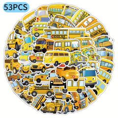 53pcs Yellow School Bus Cartoon Stickers for Kids' Back to School Decorating