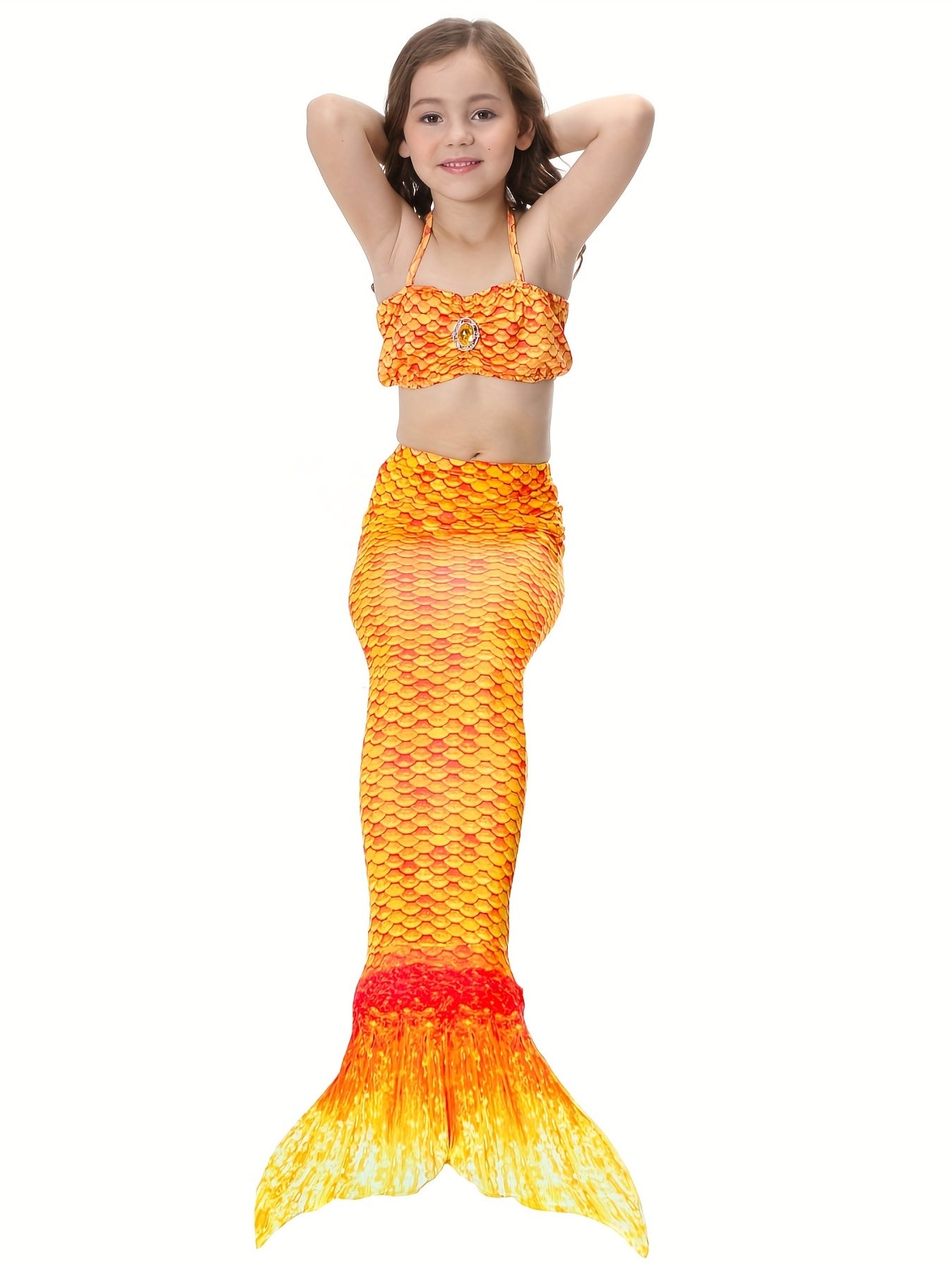 2pcs Mermaid Swimsuit with Tail for Girls