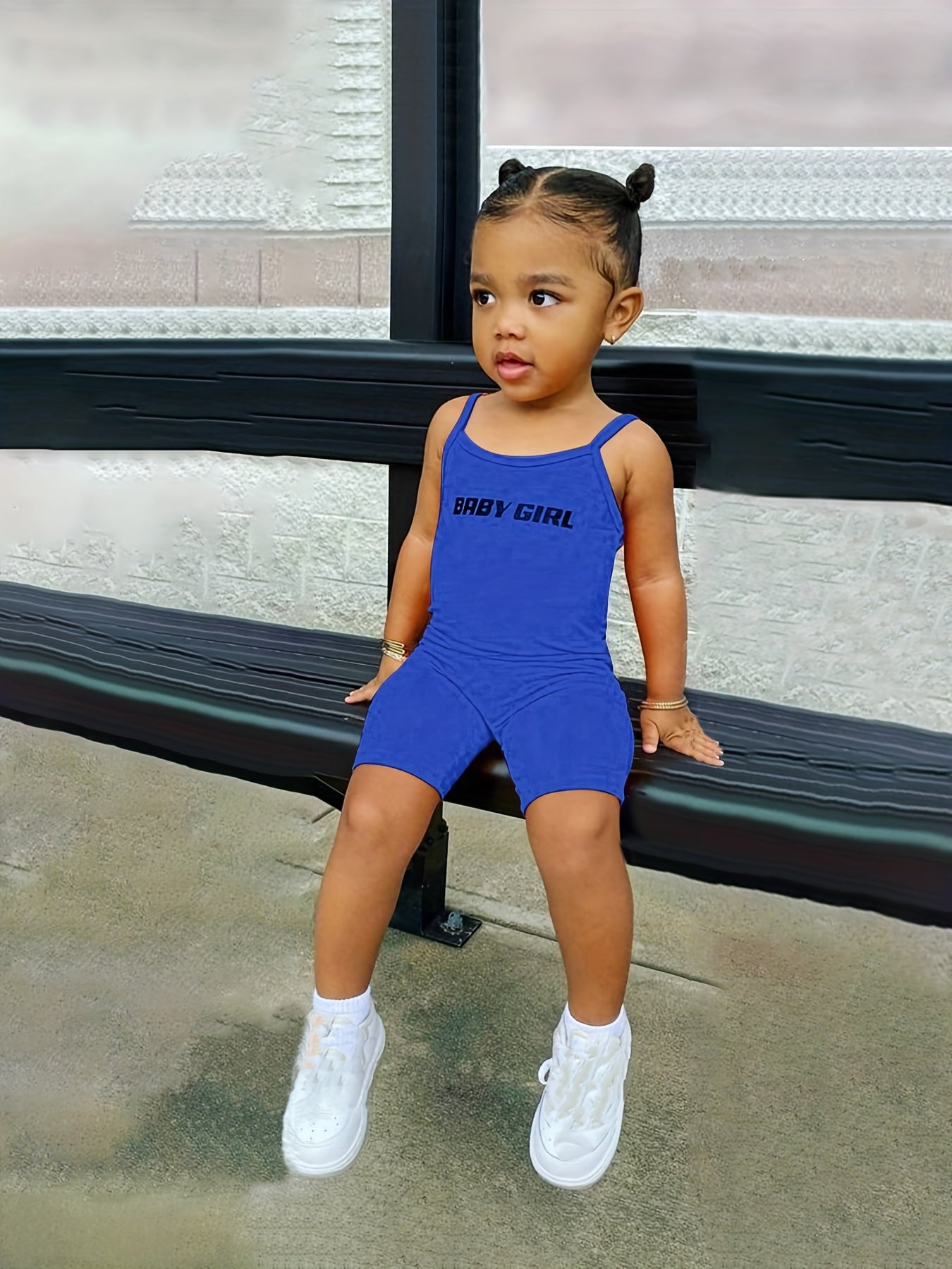 Girls Letter Graphic Cami Romper Casual Sports Jumpsuit Kids Summer Clothes