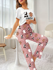 Bear Print Pajamas Set Short Sleeve Top & Shorts