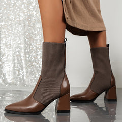 Splicing Chunky Heeled Sock Boots