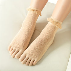 Floral Lace Toe Socks Ruffle Five Finger Crew Socks Women's Stockings
