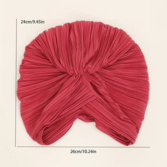 Red Pleated Turban Cap Lightweight Head Wrap Hijab Bonnet Chemo Hats