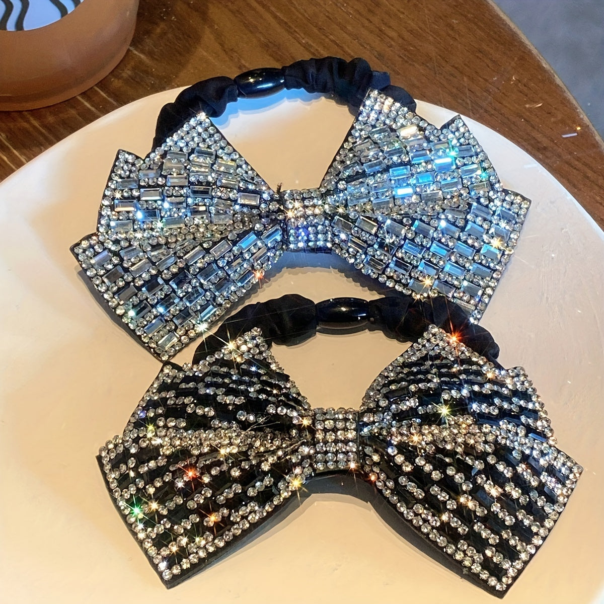 Crystal Rhinestone Bow Scrunchies Hair Tie Elastic Ponytail Holder