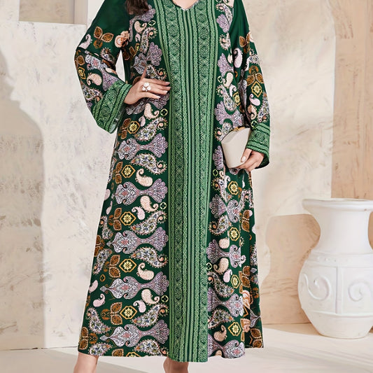 Abaya Dress Women's Plus Paisley Floral Geometric Print Long Sleeve