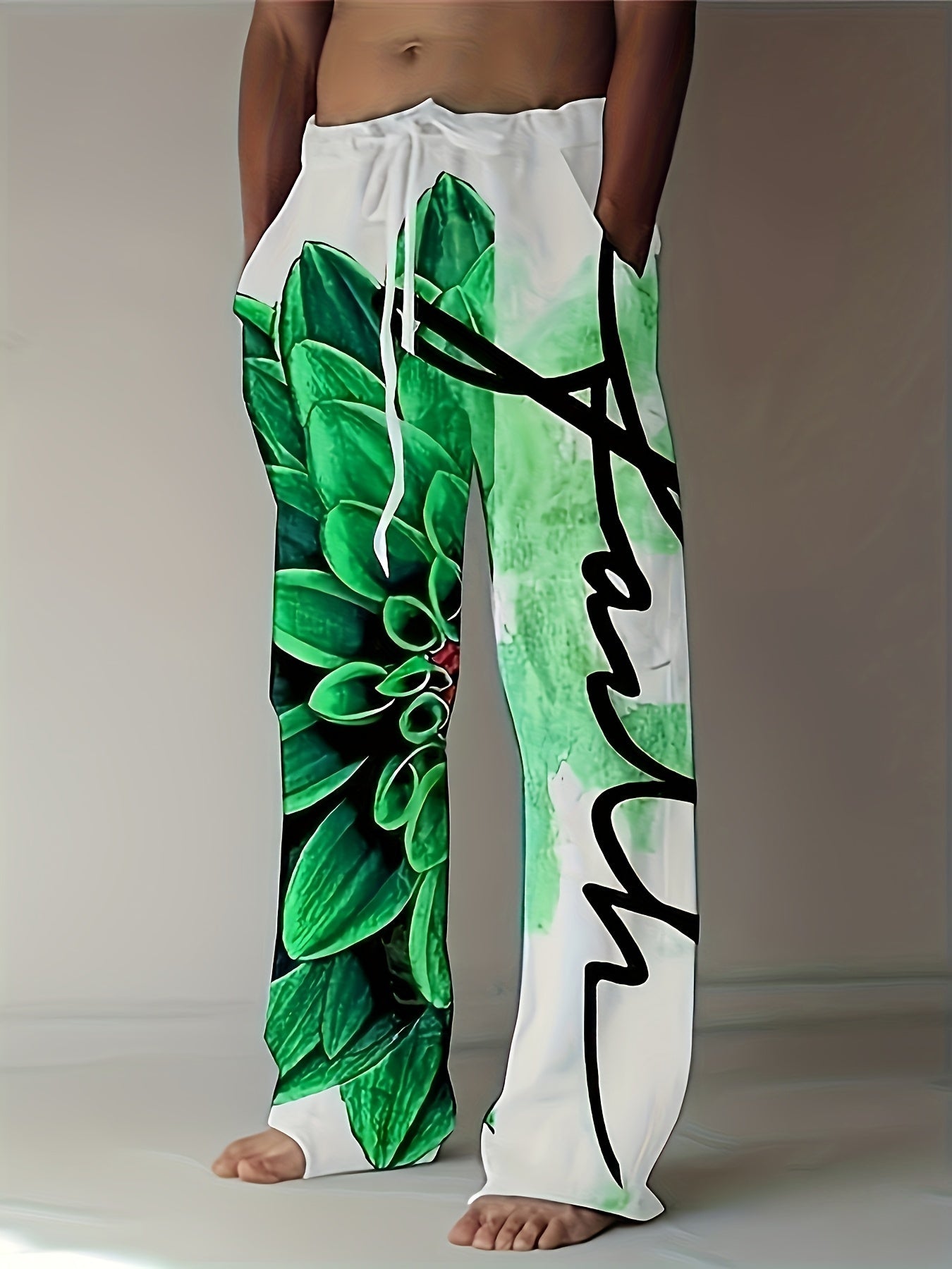 Boys Casual Flower 3D Print Drawstring Long Pants