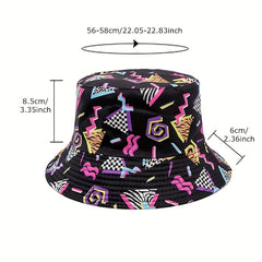 Geometric Print Fisherman Hat Double-sided Bucket Hat Spring Summer Sunscreen