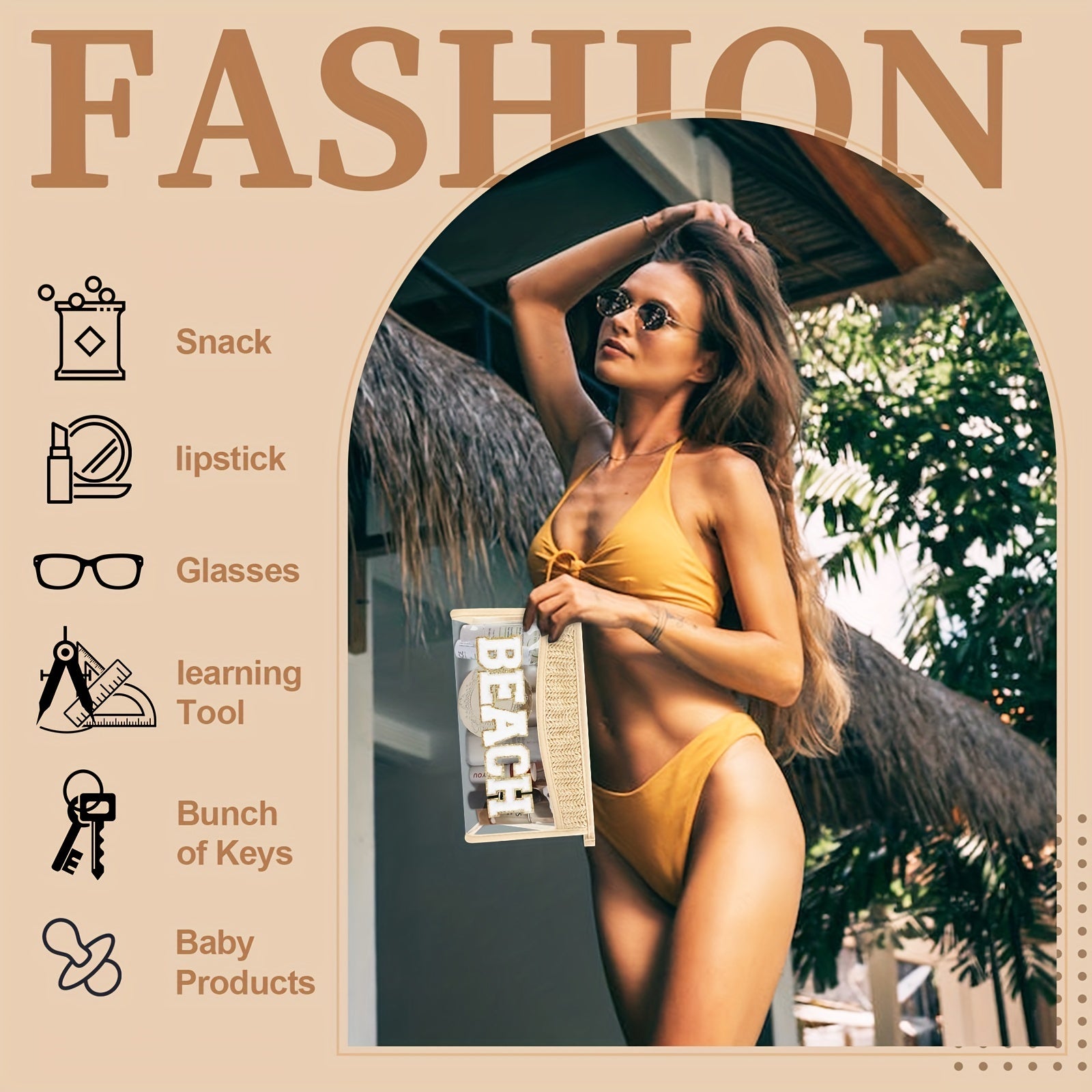 Clear Boho Patch Makeup Bag with Waterproof Zipper