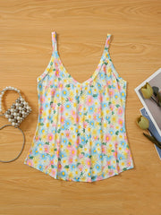 Floral Print Spaghetti Top Backless V neck Cami Top
