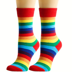 Colorful Rainbow Striped Mid Tube Socks Women's Stockings