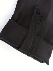 Basic Blouse Women's Plus Solid Button Up Roll Up Sleeve