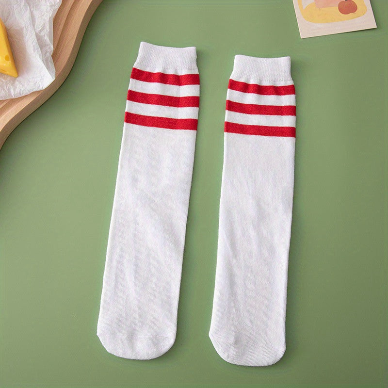 Striped Soccer Socks for Students, Sweat Absorption, School Uniform Crew Socks